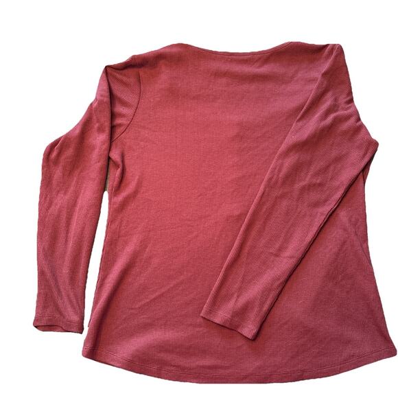 EDDIE BAUER Waffle Knit Burgundy Snap Long Sleeve Thermal Top Women’s Large - Picture 2 of 7